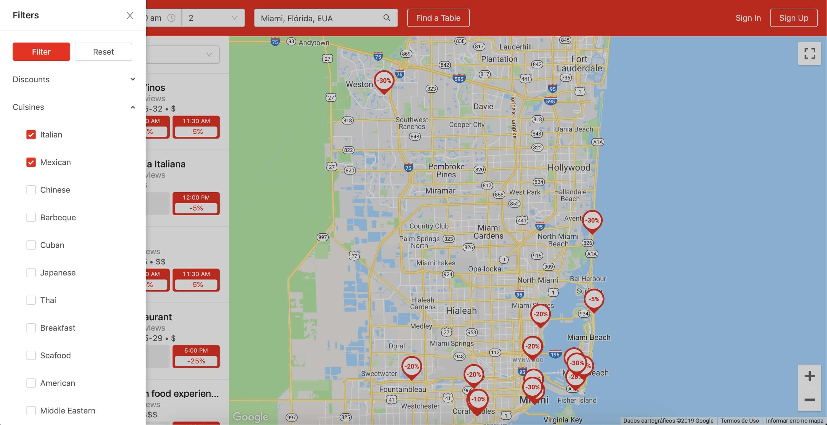 Dinely Web Map Filters