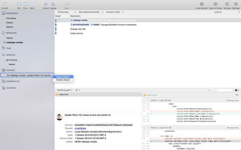 Sourcetree stash apply/delete